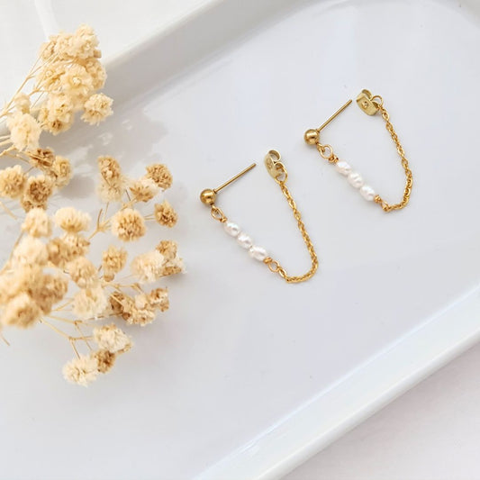 Stainless steel gouden ketting oorbellen met zoetwaterparels