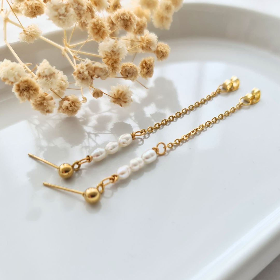 Stainless steel gouden ketting oorbellen met zoetwaterparels