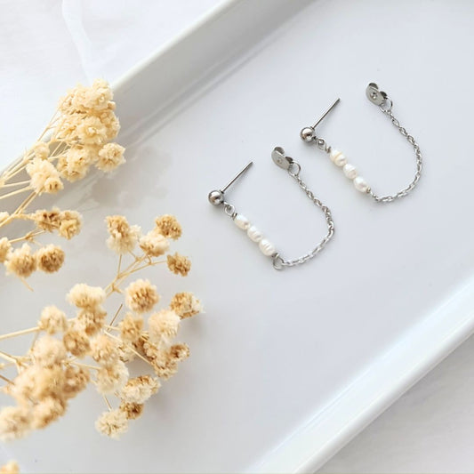 Stainless steel zilveren ketting oorbellen met zoetwaterparels